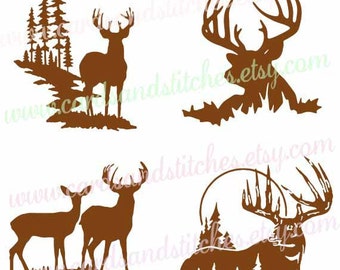 Deer Silhouettes SVG - Deer SVG - Digital Cutting File - Silhouette Cut - Vector File- Instant Download - Svg, Dxf, Jpg, Eps, Png
