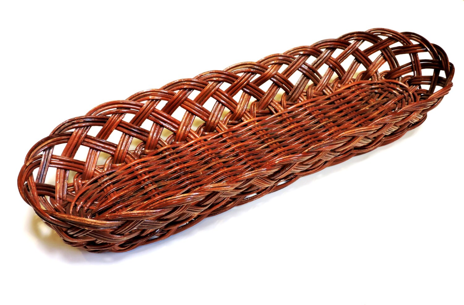 Dark Wicker Bread Basket Vintage Oblong French Baguette