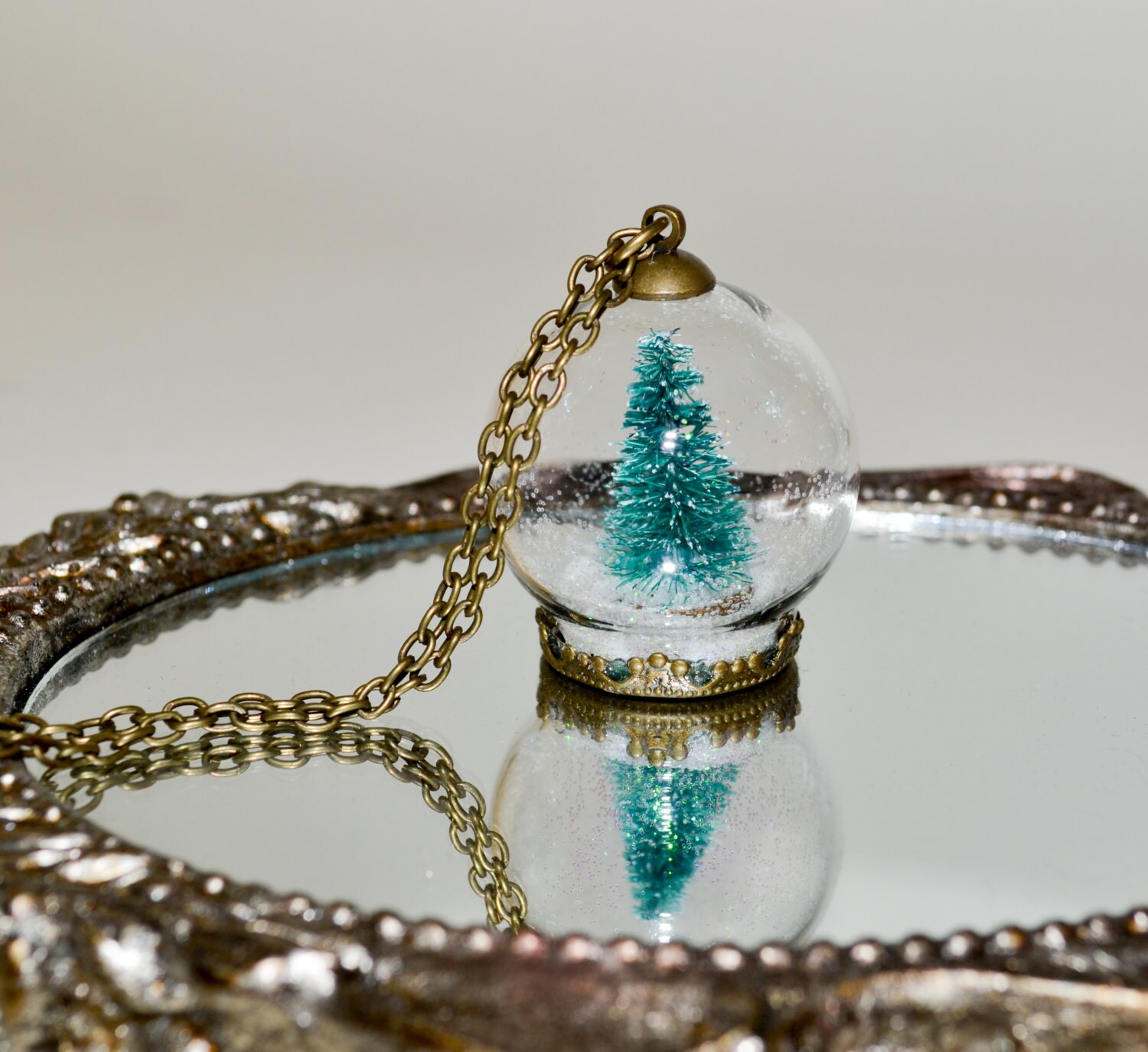 Christmas Tree Snow Globe Necklace Glass Ball Pendant