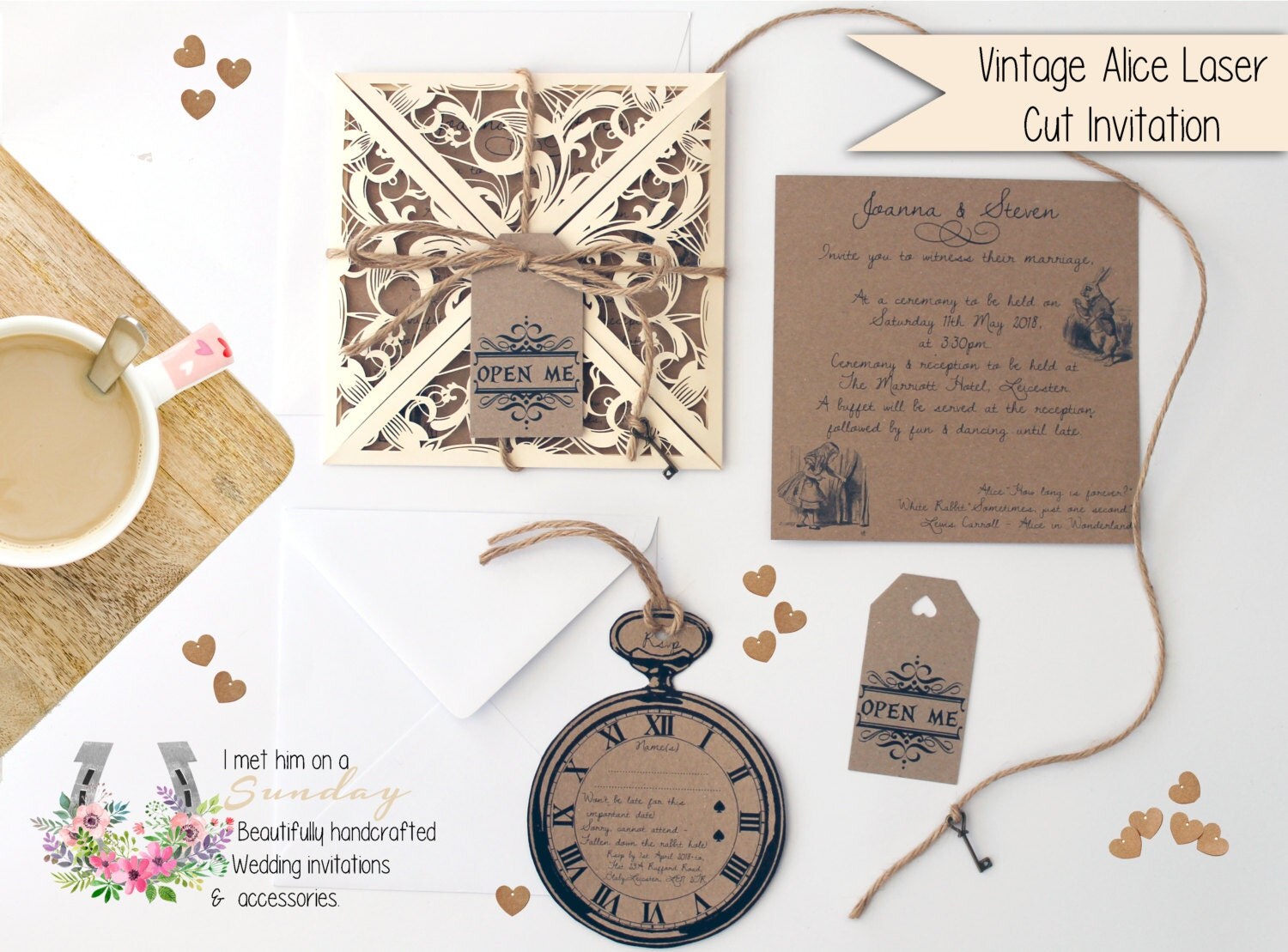 x1 Vintage Laser Cut Alice In Wonderland' Invitation x1 Vintage Laser Cut Alice In Wonderland' Invitation
