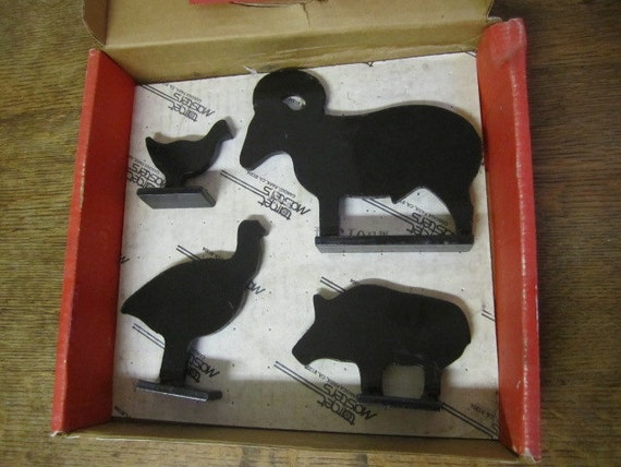 Boxed four Metallic Silhouette Targets Marksmen. Pig Chicken