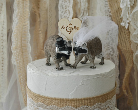 Raccoon wedding cake topper-bride and by MorganTheCreator on Etsy