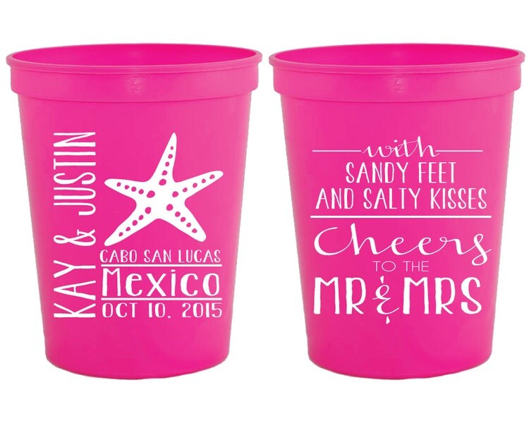 Personalized Plastic Cups Pink Party Cup Wedding by SipHipHooray