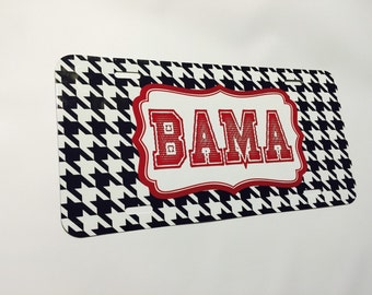 personalized car tag- bama fans, alabama, monogrammed tags,black and white, houndstooth or Moroccan pattern, car name tag, holiday gifts