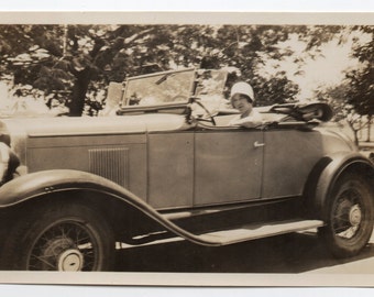 Vintage Photo Woman Drives Antique Car Auto Memorabilia Automobile Ephemera Old Black And White Photograph