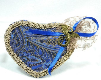 Fascinator heart blue gold Steampunk Costume Burlesque Hat Formal Church Derny Cocktail Hat Ladieshat Minihat Bibi Chapeau Cappelli Hut
