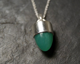 Green Chrysoprase Bullet Necklace in Sterling Silver