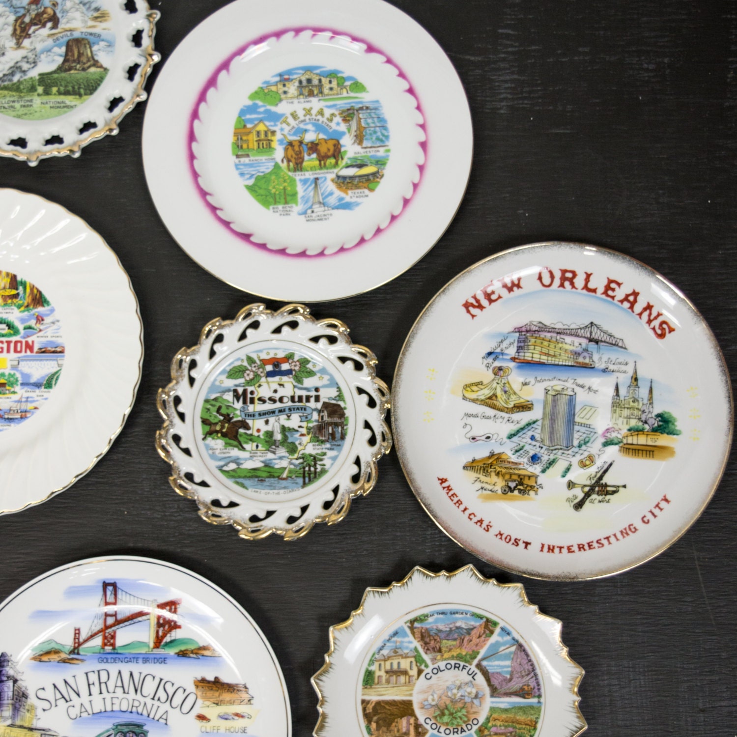 Vintage State Plates Travel Souvenir Plate Set Instant