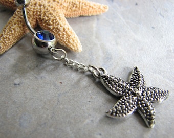 Starfish Belly Button Ring, Dangle Belly Button Piercing Cute Belly Rings, Bauchnabel Piercing Bellybutton Navel Ring