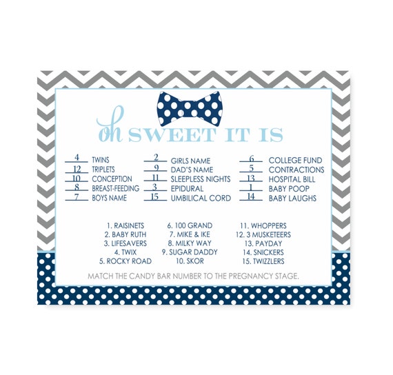 Bow Tie Candy Bar Baby Shower Game - Instant Download - Guess the Stage - Printable - Fun Entertainment - Pregnancy Activity Il_570xn