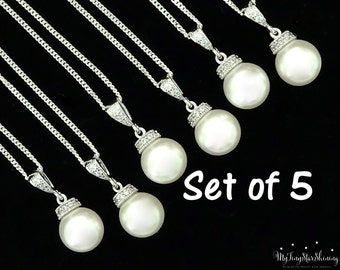 Set of 5 Bridesmaid Pearl Necklaces Jewelry Bridesmaid Gift Swarovski Crystal Pearl Necklace Bridal Jewelry Pearl Wedding Gift 10% Discount