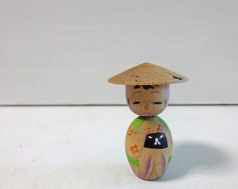 2.3in Vintage Japanese Miniature Wood KOKESHI Doll