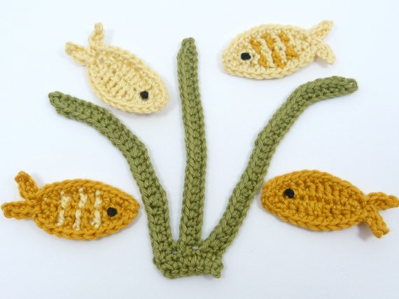 Crochet sea life crochet appliques 4 applique fish & reeds