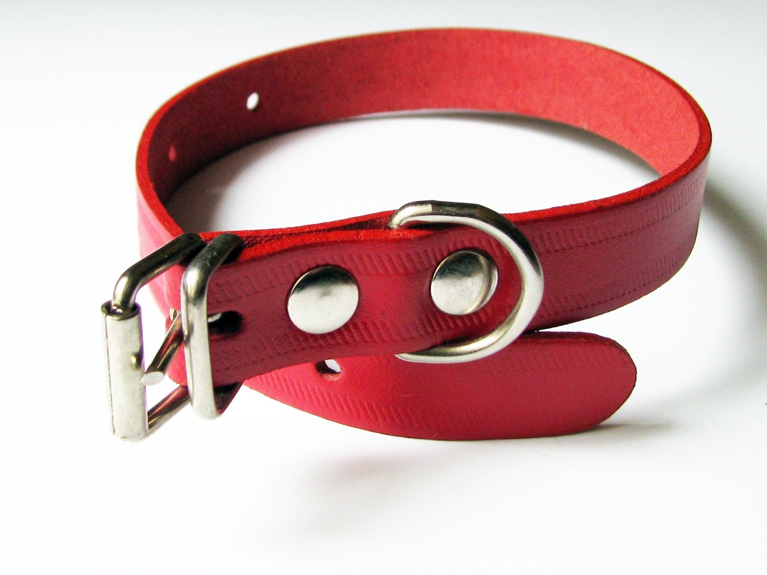 Red Leather Dog Collar with metal Buckle