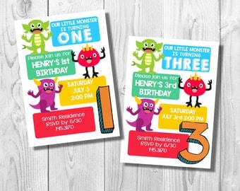 Customized Monster Birthday Party Invite- Digital File