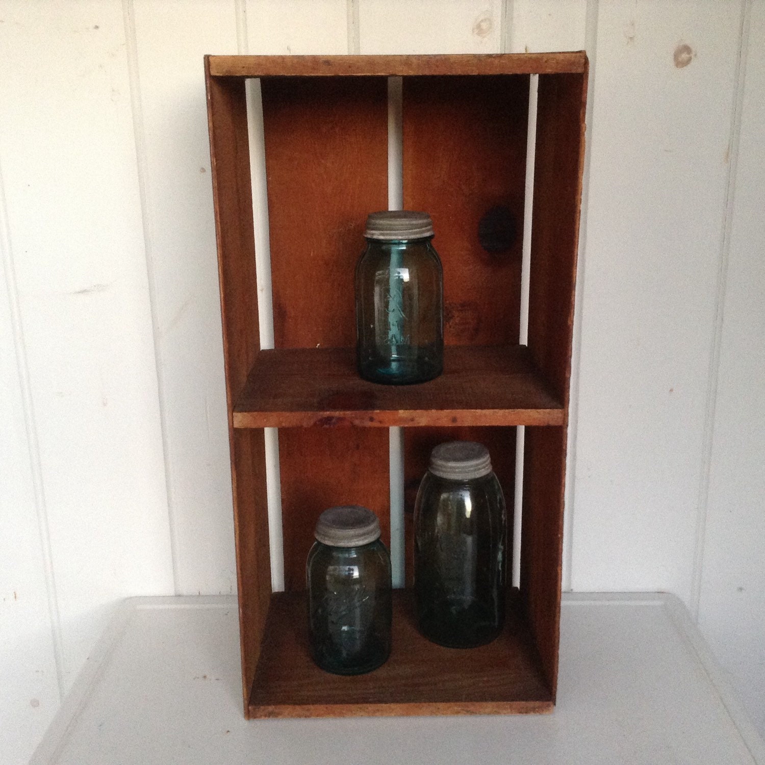 Lg Vintage Primitive Box Wall Shelf Storage Box Stackable Primitive