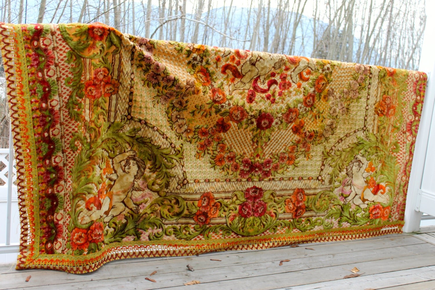 Vintage Velvet Bedspread Retro Italian by NotMadeInChinaFinds