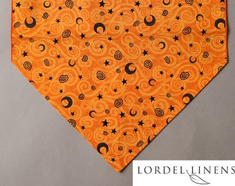 Orange Halloween Table Runner, Small 36" Table Runner, Moon and Stars Table Runner, Halloween Party, Halloween Decor.