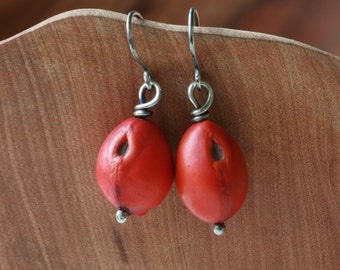 Sterling Silver and Red Mountain Laurel Seed Earrings