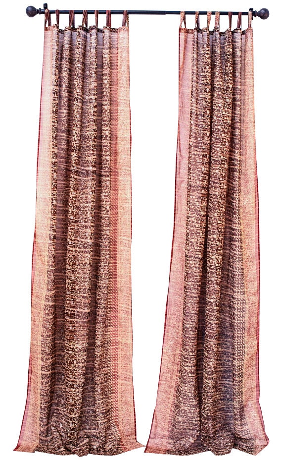 Window Curtain Indian Sari sheer panel Brown& by ColorsbyPadmini