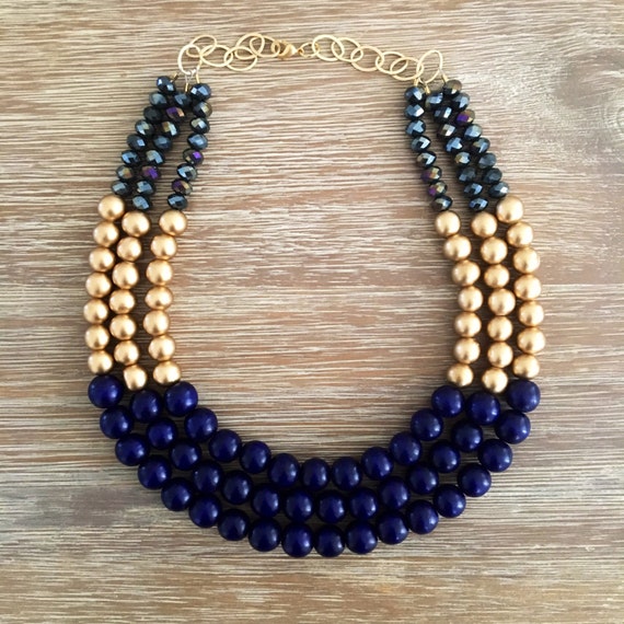Navy & Sparkling Gold Statement Necklace