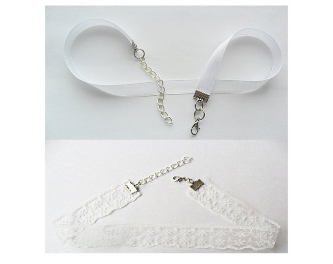 White satin and lace choker necklace set pick your neck size