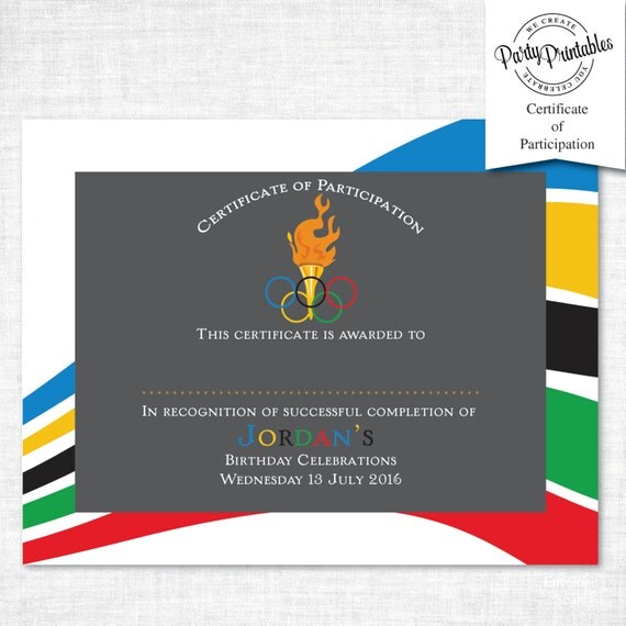 Olympics Participation Certificate | Olympics Party | Party Printables ...