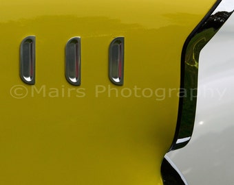 Geel wit Abstract Chrome klassieke auto Chevy verf Home of Office Decor, Fine Art Photography gematteerd & ondertekende originele foto van 5 x 7