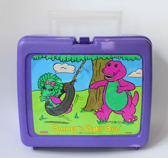 1992 Barney the Dinosaur and Baby Bop Lunchbox Purple by