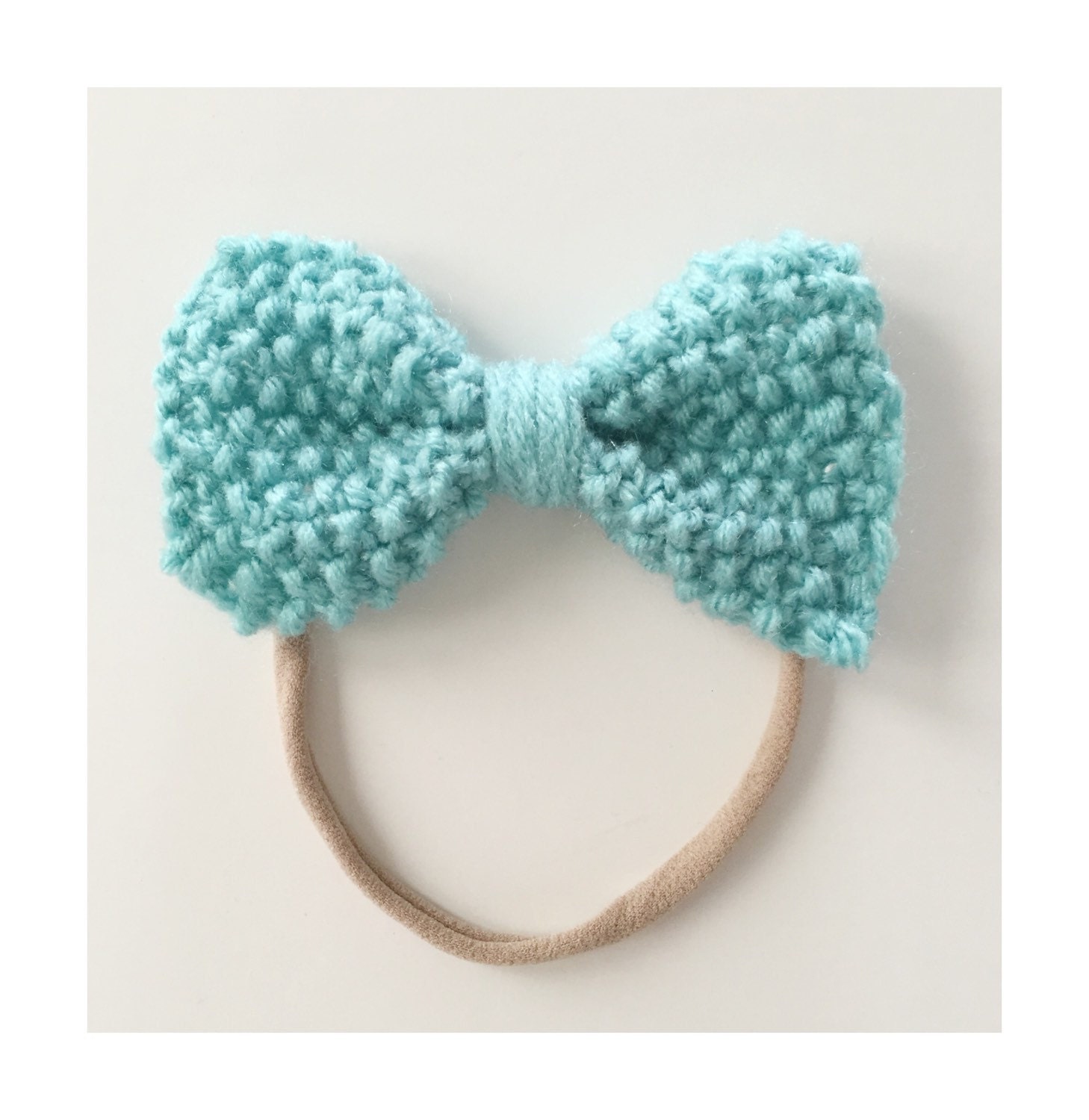 Knit Bow on Elastic band for Babies Aqua Knit Bow Headband
