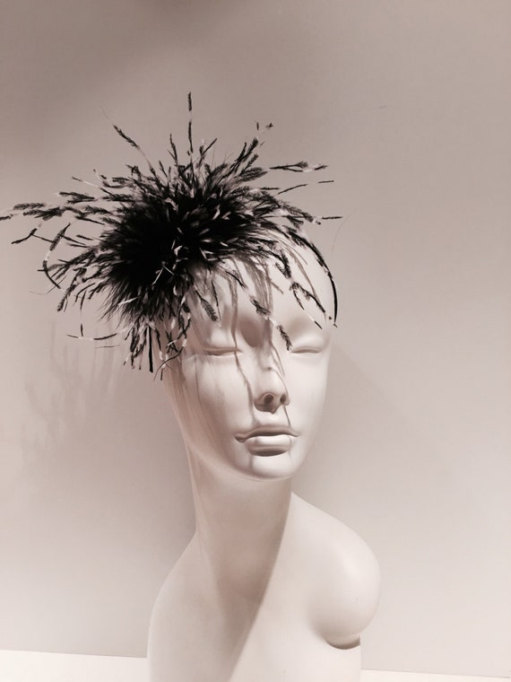 Black and White Fascinator Feather fascinator-Headband Polo