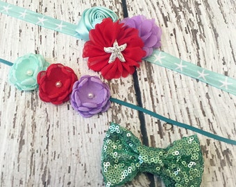 The Little Mermaid DIY Baby Headband Kit - Princess Ariel - Aqua, Lavender, Sea Green, Red - Birthday Party Outfits - Costume - Mermaid