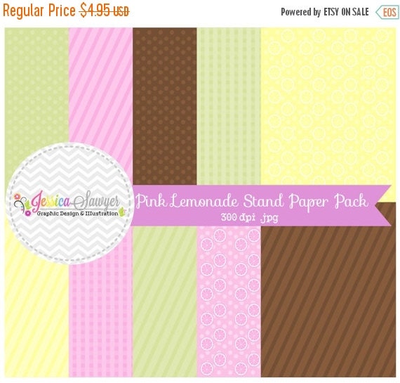 80% OFF - INSTANT DOWNLOAD, lemonade stand digital papers, pink stripe background, fruit clipart, whimsical printable, commercial use for i Il_570xn