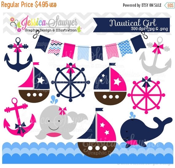 80% OFF - INSTANT DOWNLOAD, baby girl sailing clip art, whale clipart, sail boat, nautical vector, commercial use for invitations, announcem Il_570xn