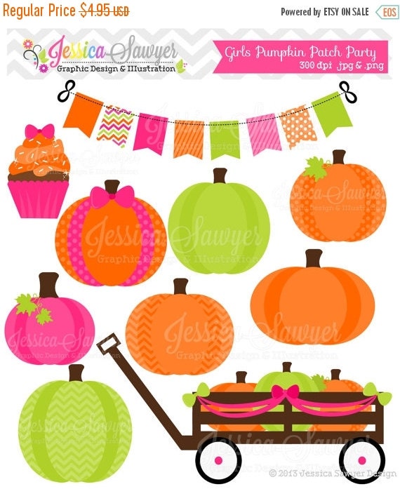 80% OFF - INSTANT DOWNLOAD, girls pumpkin patch party clipart, for scrapbooking, cards, invites, announcements Il_570xn