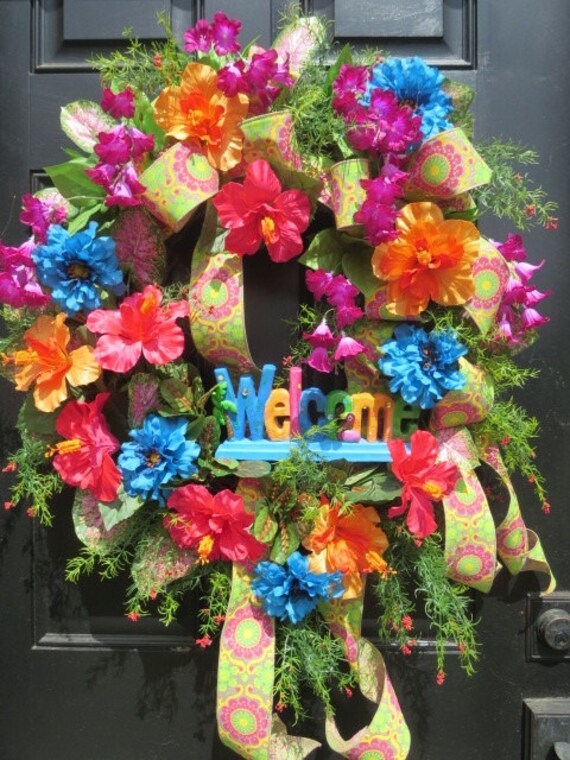 Items similar to Tropical Wreath, Wreath, Beach Wreath, Summer