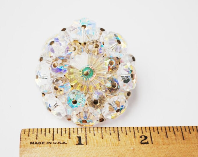 Rivoli Rhinestone Brooch - floral glass Crystal - Flower Bead cluster - Atomic - Mid Century - pin