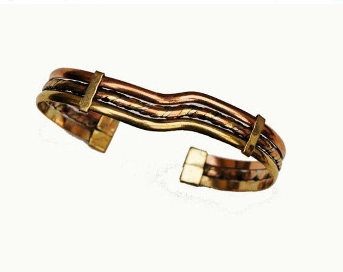 Copper Brass Silver Cuff Bracelet - Mixed Metal - twisted wave Bangle