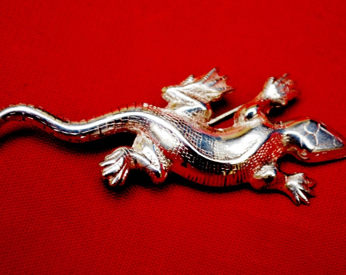 Sterling Silver Lizard Brooch Designer signed Lang Gecko Pin