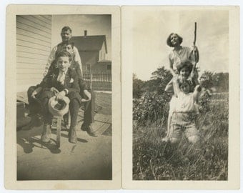 Set of 2 Vintage Snapshot Photos: Guys and Gals c1930s (69497)