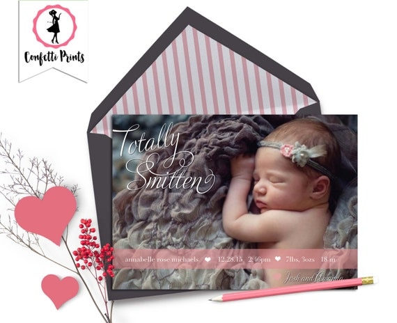 Birth Announcement | Baby Photo Announcement | Love Baby Announcement | New Baby Announcement | Baby Photo Card - TOTALLY SMITTEN Printable Il_570xn