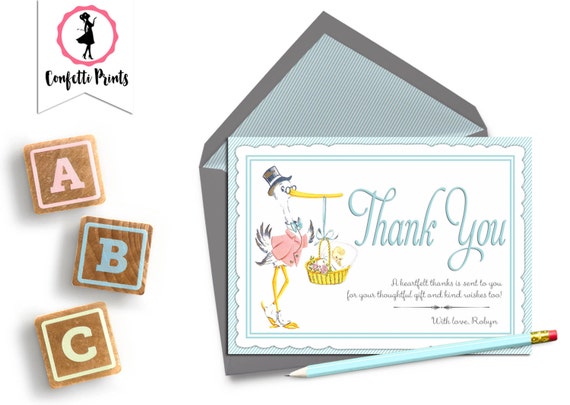 Baby Shower Thank You Card | Printable Thank You Cards | Thank You Cards | Vintage Baby Shower | Gender Neutral Baby Shower - VINTAGE STORK Il_570xn