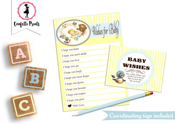 Baby Shower Games - WISHES FOR BABY | Baby Shower Advice Cards | Printable Baby Shower Game | Wish For Baby | Well Wishes For Baby Il_570xn