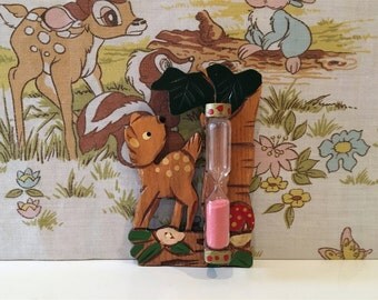 Vintage Wooden Egg Timer Wooden Kitsch Deer Bambi