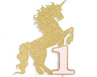 Unicorn Birthday Cake Topper - Gold Glitter Unicorn Cake Topper - Birthday Party Supplies // 1st Birthday Party Decor // Unicorn Party Decor