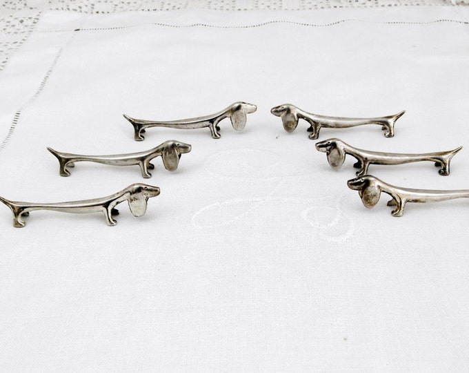 Vintage Set of 6 French Metal Dog Dachshund Shaped Silver Plated Knife Rests, Dinnerware, Retro Home Interior, Shabby, Cutlery, Sausage Vintage Set of 6 French Metal Dog Dachshund Shaped Silver Plated Knife Rests, Dinnerware, Retro Home Interior, Shabby, Cutlery, Sausage