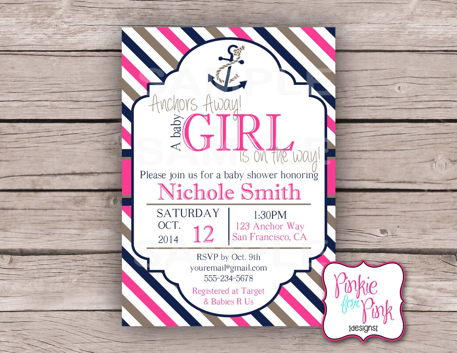 Personalized Nautical Baby Girl Shower Invitation Nautical