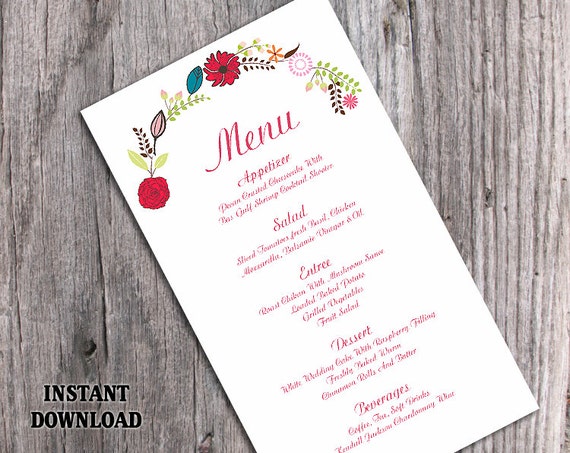 Wedding Menu Template DIY Menu Card by TheDesignsEnchanted on Etsy