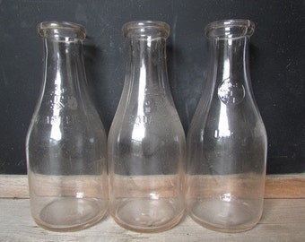 Three Vintage Milk Bottles Country Wedding Decor Centerpiece Vases