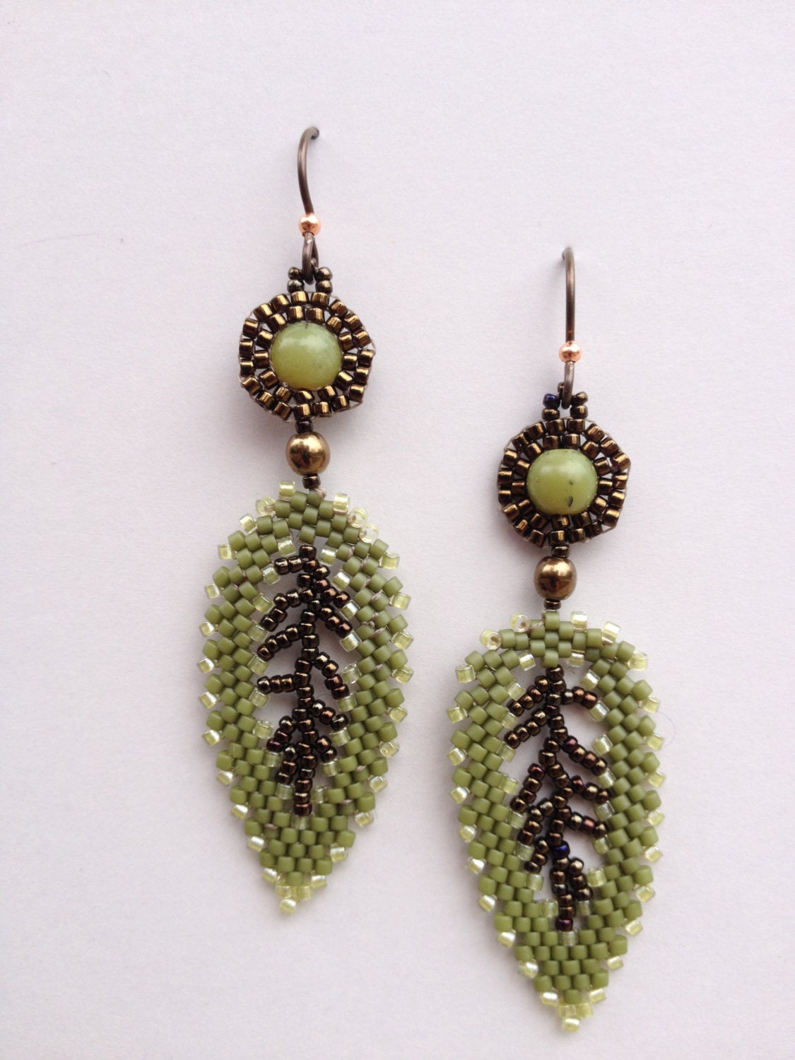 Russian Leaf Earrings Shades of Green & Dark Bronze Hand